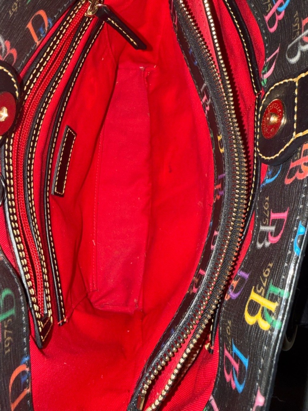 Dooney & Bourke Black Multicolor DB Print Tote - Picture 5 of 11